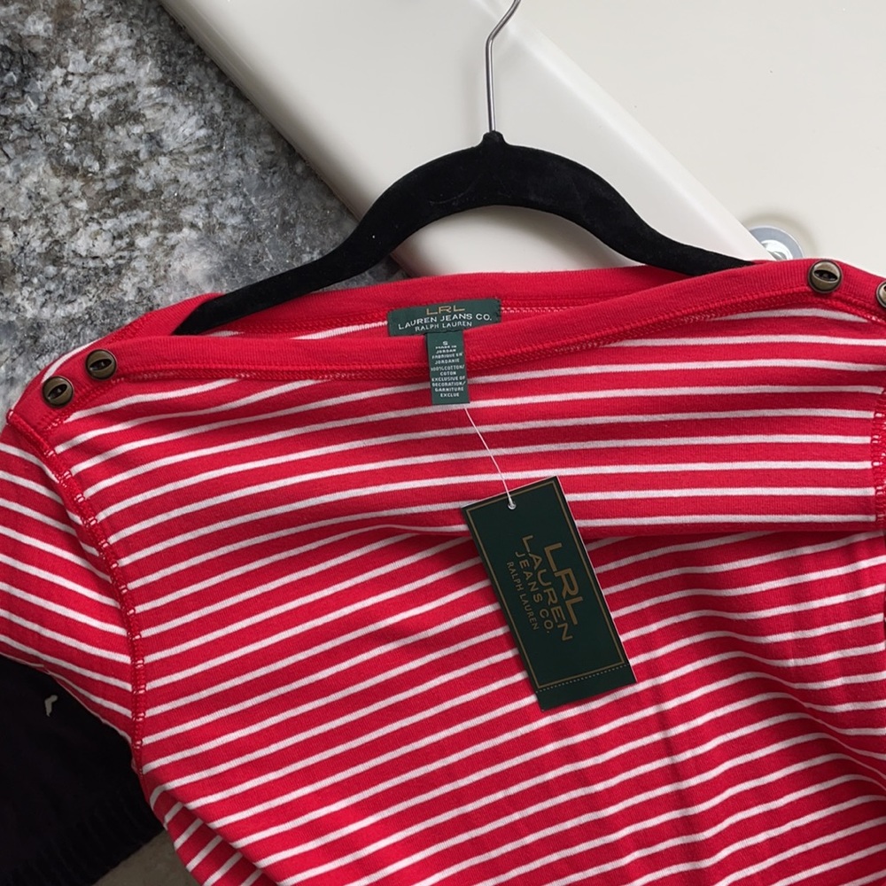 NWT Ralph Lauren women’s long sleeve red with white stripes - Picture 5 of 7